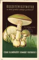 Ez a gyilkos galóca. Összetévesztheted az ehető gombát a mérges gombával! Csak ellenőrzött gombát fogyassz! / Hungarian edible mushrooms propaganda advertisement (ragasztónyom / glue mark)