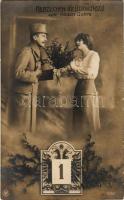 1916 Herzlichen Glückwunsch zum neuen Jahre / WWI Austro-Hungarian K.u.K. military, New Year greeting, soldier with lady (Rb)