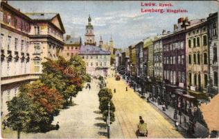 1918 Lviv, Lwów, Lemberg; Rynek / Ringplatz / square, tram (surface damage)