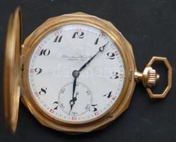 Századforduló körüli I.W.C. férfi zsebóra Au arany 14K Bruttó 88g átm.: 50mm, üveg eltörve, nem jár,...