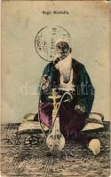 1911 Ada Kaleh (Orsova), Begó-Türke / Bego Török vízipipával / Turkish man smoking a hookah, Bego Mustafa (Rb)