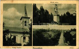 1944 Nagyszénás, Evangélikus templom, Hősök szobra, emlékmű, látkép (EB)