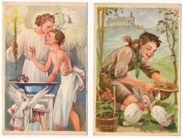 2 db RÉGI Márton L. cserkész képeslap / 2 pre-1945 Hungarian boy scout art postcards