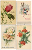 20 db főleg MODERN magyar retro virágos grafikai képeslap vegyes minőségben. Képzőművészeti Alap / 20 mostly modern Hungarian retro graphic flower postcards in mixed quality