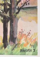 Balogh J jelzéssel: Színes táj. Akvarell, papír, 22,5x17,5 cm. Üvegezett fakeretben