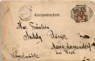 1899 (Vorläufer) Pola, K.u.K. Kriegsmarine S.M. Torpedoboot 22 (ex Krähe), Matrosen mit Hund / Cs. é...