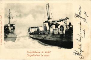 1901 K.u.K. Kriegsmarine S.M. Torpedoboot 27 (ex Sekretär) / Cs. és kir. haditengerészet SM Tb XXVII Schichau-osztályú torpedónaszádja, kapitányok hangszóróval kommunikálnak egymással / Austro-Hungarian Navy Schichau-class SM Tb XXVII torpedo boat using a megaphone for communication. M. Clapis, Atelier Flora