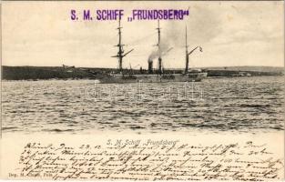 K.u.k. Kriegsmarine S.M. Schiff Frundsberg Korvette (Kadettenschulschiff) / SMS Frundsberg a cs. és kir. haditengerészet korvettje (gyakorlóhajó) / Austro-Hungarian Navy corvette (school ship). Dep. M. Clapis Pola (ragasztónyomok / gluemarks)