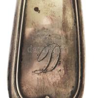 Antik merőkanál, jelzett, kopott, monogramos, h: 32 cm
