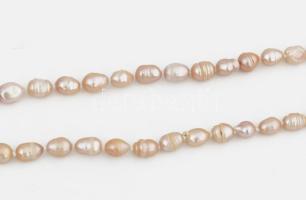 Púderrózsaszín tenyészett gyöngy nyaklánc, h: 118 cm