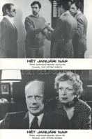 cca 1979 ,,Hét januári nap&quot; című spanyol film jelenetei és szereplői, 6 db produkciós filmfotó nyomdatechnikával sokszorosítva kartonpapírra, egyoldalas nyomással, a használatból eredő (esetleges) kisebb hibákkal, 18x24 cm