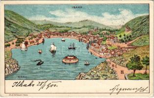 1900 Vathy, Vathi (Ithaca, Ithaki, Ithaka); E. Guttmann Trieste Art Nouveau, litho (EK)