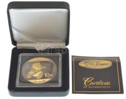 Kína 2014. 1Y Ag "Panda" ruténiummal és részben arannyal színezett, dísztokban, tanúsítván...