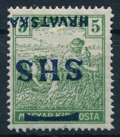 SHS 1918 Arató 5f fordított felülnyomással / Mi 68 with inverted overprint. Signed: Bodor vizsgálójellel