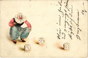 1899 (Vorläufer) Clown with rolling dices. litho (lyuk / pinhole)