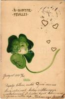 1899 (Vorläufer) A Quatre Feuilles / Art Nouveau clover lady. litho s: Raphael Kirchner (kis szakadás / small tear)