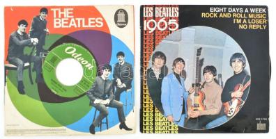 2 db The Beatles bakelit kislemez: Les Beatles - 1965. Vinyl, 7&quot;, 45 RPM, EP. Odeon, Franciaország, 1965. VG. + The Beatles - From Me To You / Thank You Girl. Vinyl, 7&quot;, 45 RPM, Single. Odeon, Németország, 1963. Szakadt papírtok, a lemez kissé foltos.