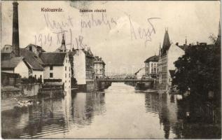 1914 Kolozsvár, Cluj; Szamos, híd, gyár. Kiadja Schuster Emil / Somes river, bridge, factory (fl)