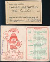 cca 1920 Magyarországi Tanítók Eötvös-Alapja tagsági igazolvány, aláírásokkal + 1982 Budai Ifjúsági Park programfüzet, kopott