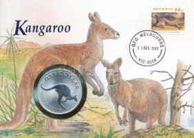 Ausztrália 1993C 1$ Ag "Kenguru" (31,57g/0.999) érme bélyeges borítékban, német nyelvű ismertetővel T:BU Australia 1993C 1 Dollar Ag "Kangaroo" (31,57g/0.999) coin in envelope with stamp, with information in German C:BU