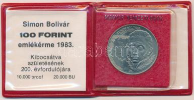 1983. 100Ft alpakka "Simon Bolivár" műbőrtokban, tanúsítvánnyal T:BU