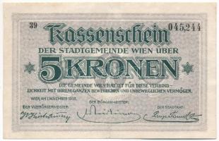 Ausztria / Bécs 1918. 5K helyi bankjegy "39 045.244" sorszámmal T:F apró szakadás, egyébként szép papír Austria / Wien 1918. 5 Kronen local banknote with "39 045.244" serial number C:F fine paper except one small tear