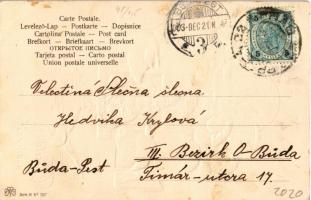 1903 Vesely novy rok! / New Year greeting art postcard with dwarf, pigs and clovers. Art Nouveau, Em...