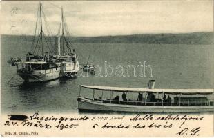 1905 K.u.K. Kriegsmarine S.M.Schiff Taurus Stationsschiff / SMS TAURUS (később Marechiaro) cs. és kir. haditengerészeti állomáshajó / SMS Taurus Austro-Hungarian Navy station ship. Dep. M. Clapis Pola (EK)