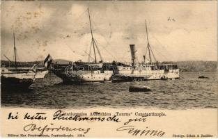 1903 Constantinople, Le stationnaise Autrichien "Taurus" / K.u.K. Kriegsmarine S.M.Schiff Taurus Stationsschiff / SMS TAURUS (később Marechiaro) cs. és kir. haditengerészeti állomáshajó / SMS Taurus Austro-Hungarian Navy station ship. Max Fruchtermann 1034. Sébah & Joaillier (fl)