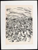 Frans Masereel (1889-1972): Tömeg, fametszet, papír, jelzett a metszeten, paszpartuban, 33,5×23,5 cm
