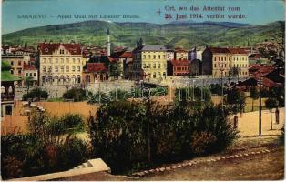 1916 Sarajevo, Appel Quai mit Lateiner Brücke / Apelova obala, Attentatsort vom 28. Juni 1914. / Assassination site of Archduke Franz Ferdinand of June 28 in 1914 (EK)