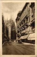 Milano, Milan; Hotel Agnello et du Dome / hotel, cathedral, automobiles (fa)