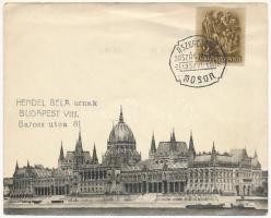 Budapest V. Országház, Parlament + "A Szent Jobb Országjárása 1938 Moson" - boríték (EB)