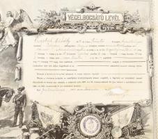 1908 Besztercebánya, végelbocsátó levél Czajdik Mihály gyalogos részére, sérült