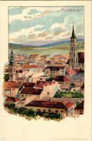 Kolozsvár, Cluj; látkép / general view. Kunstanstalt Kosmos 75. Art Nouveau litho s: Geiger R.