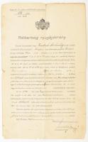 1915 Pozsony, rokkantsági nyugdíjokmány kir. csendőrőrmester részére, parancsnoki aláírással