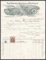 1904 Sopron, Első Soproni Serfőzde és Malátagyár Rt. dekoratív fejléces számlája, rajta a gyár látképével, Johann Rupp nagymartoni lakos részére kiállítva, 2f okmánybélyeggel