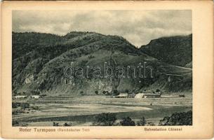 Vöröstoronyi-szoros, Roter Turmpass, Roter-Turm-Pass, Pasul Turnu Rosu; Rumänischer Teil, Bahnstation Caineni / Román oldal, Caineni vasútállomás. Jos. Drotleff Nr. 352. 1917. / Romanian side, railway station (fa)