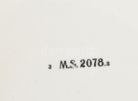 Antik festett fajansz kínálótál, fém szerelékkel, "MS.2078" formaszámmal, kopással, 17x12 ...