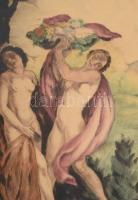 Iványi Grünwald Béla (1867-1940) és Prihoda István (1891-1965): Bacchanália. Színezett rézkarc, papí...