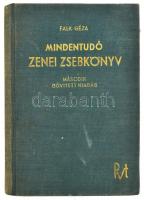 Falk Géza: Mindentudó zenei zsebkönyv. Bp., 1936, Rózsavölgyi és Társa, 256 p. Második, bővített kiadás. Kiadói egészvászon-kötés, intézményi bélyegzőkkel, néhány körbevágott lappal.