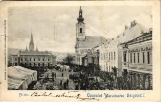 1904 Máramarossziget, Sighetu Marmatiei; Fő tér, piac. Wizner és Dávid kiadása / main square, market (szakadás / tear)