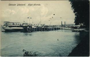 1911 Báziás, hajóállomás, gőzhajó és uszály / port, ship station, steamship and barge (EK)
