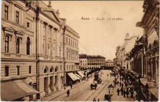 Arad, Aczél Péter utca, autóbusz, üzletek. Oláh Sándor és Társa kiadása / street view, autobus, shops (EK)