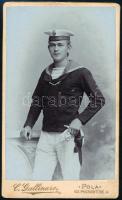 cca 1890 Az S.M.S. Fasana ( Gamma) lapos fenekű bárka matróza. Vizitkártya. / Sailor of the sloop S.M.S. Fasana ( Gamma) in Pola. cdv photo by Cesare Gallinaro Pola. 6x9 cm