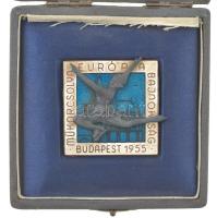 1955. Műkorcsolya Európa Bajnokság - Budapest, 1955 zománcozott bronz emlékplakett eredeti tokoban (45x44mm) T:AU,XF