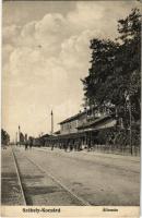 Székelykocsárd, Kocsárd, Lunca Muresului; vasútállomás. Adler fényirda 1910. / railway station (ázott sarok / wet corner)