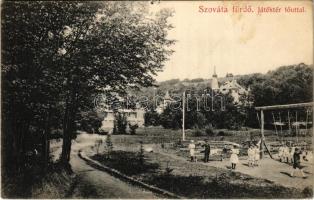 Szováta, Sovata; Játéktér (játszótér) a főúttal, nyaralók. Dragoman kiadása / playground, street view, villas, spa (b)
