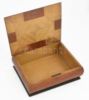 Art deco intarziás ékszertartó fadoboz, kulcs nélkül, kopással, 28x20x10 cm
