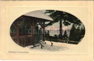 1915 Brassó, Kronstadt, Brasov; Schuler-Schutzhütte / Keresztényhavas menedékház télen. Fotoatelier Heinr. Gust / mountain rest house in winter (fa)